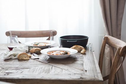 Dining table laid for two